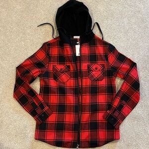 Mens Red and Black zip up flannel size M